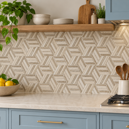 Split Hexagon Classic and Noche Travertine Honed Mosaic Tile — natural stone mosaic kitchen splashback