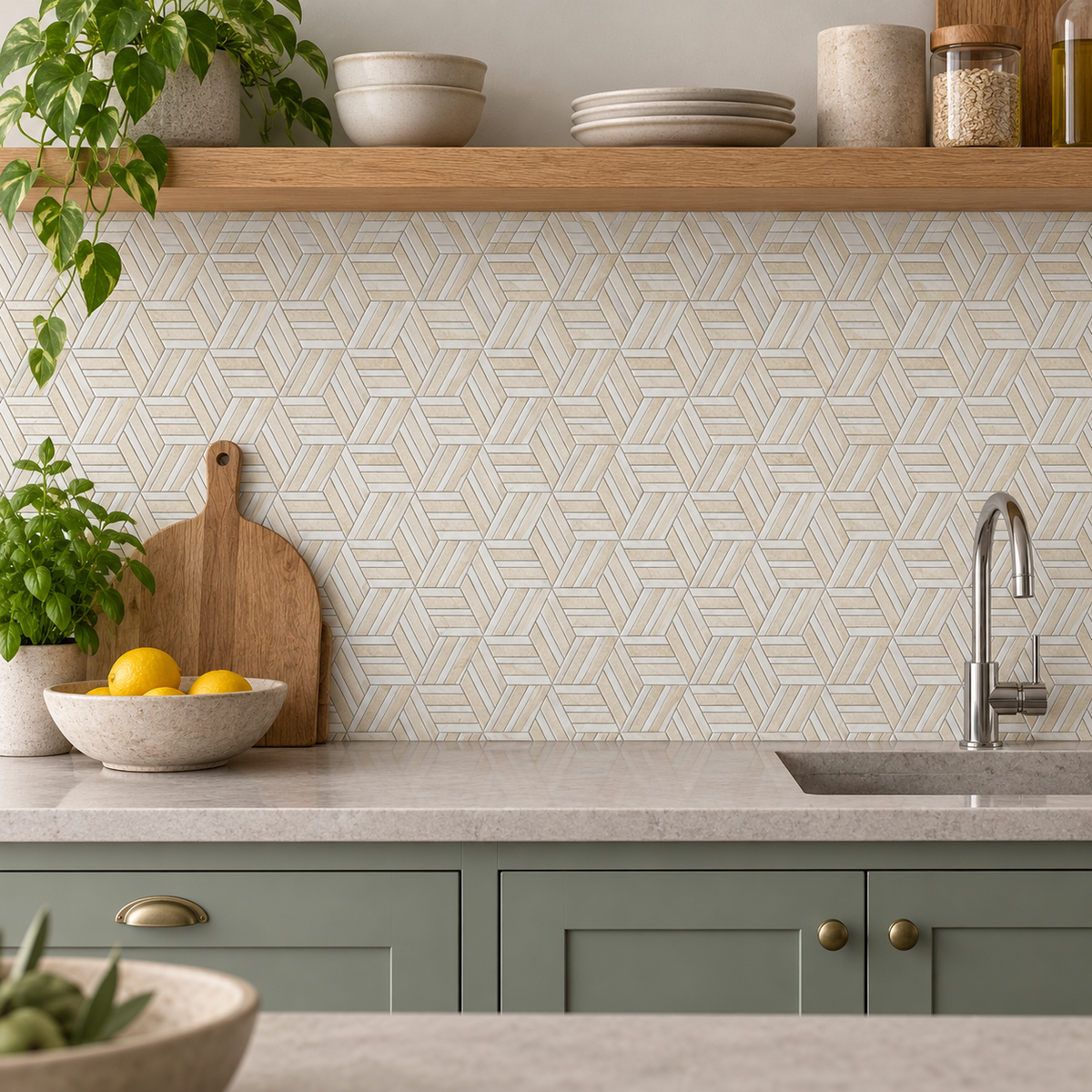 Split Hexagon Honed Dolomite Marble - Limestone Mosaic Tile — natural stone mosaic kitchen splashback