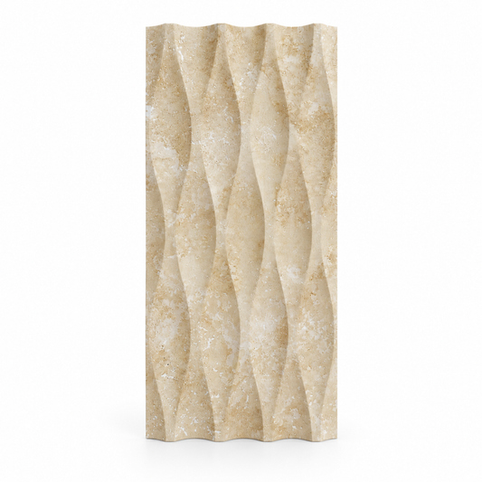 Travertine Wave Decor Natural Stone Tile (305 mm x 610 mm): front view showing the natural travertine wave relief