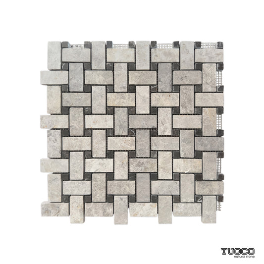 Basket Weave Tundra Grey Polished Marble Mosaic Tile