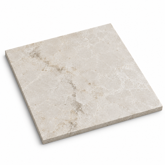 White Emperador Honed Marble Wall & Floor Tiles: angled view showing the stone face and raw sawn edges